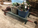 Wood cart, antique foot stool, Christmas decor