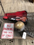 Artist Violin, no parking sign, antique pot