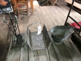 Fireplace tools, log rack, coal bucket