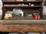 Wooden train, vintage maps, door hw, tobacco tins, jars