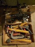 Assorted clamps, C clamps, hammers