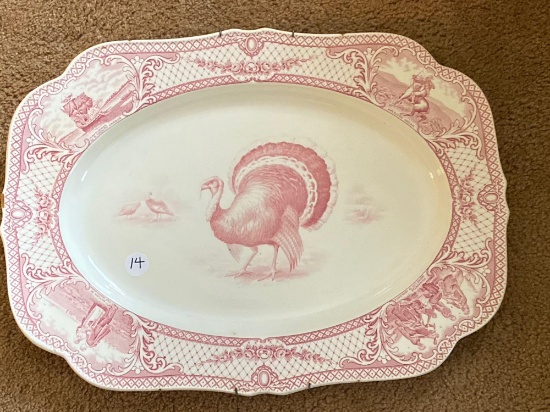 Crown Ducal "Colonial Times" Turkey platter, 20 x 15, has half inch chip on rim.