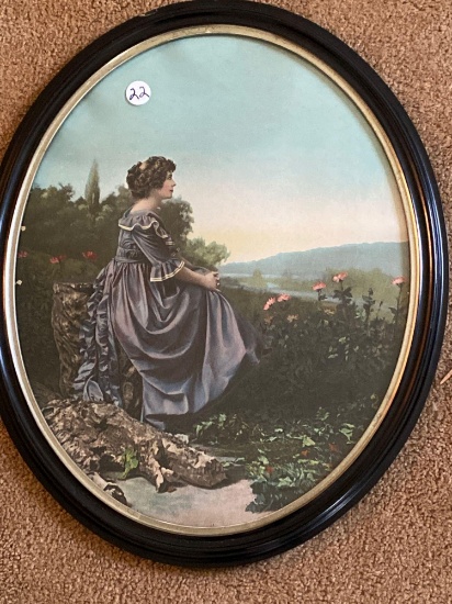 Framed print of lady, 23 x 18 frame size.