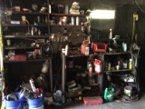 Contents of shelves including Bridgeport Vise, hardware, scrap.