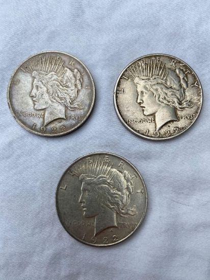 (3) Peace Silver Dollars