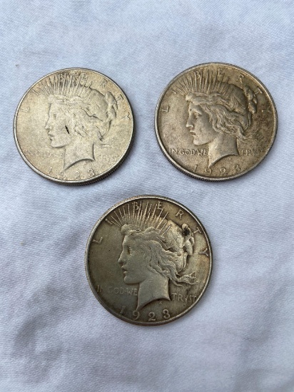 (3) Peace Silver Dollars