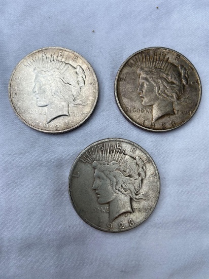 (3) Peace Silver Dollars