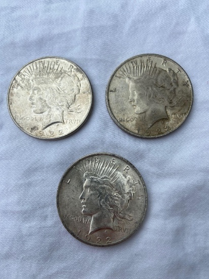 (3) Peace Silver Dollars