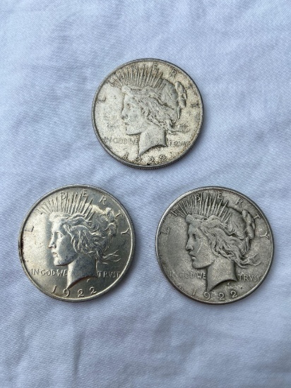 (3) Peace Silver Dollars