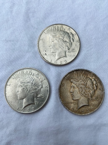 (3) Peace Silver Dollars