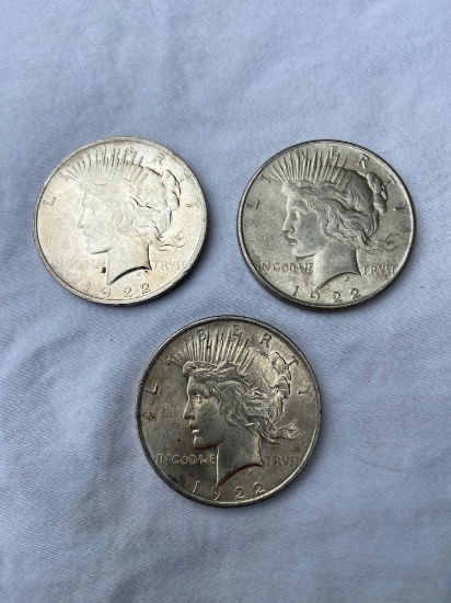 (3) Peace Silver Dollars