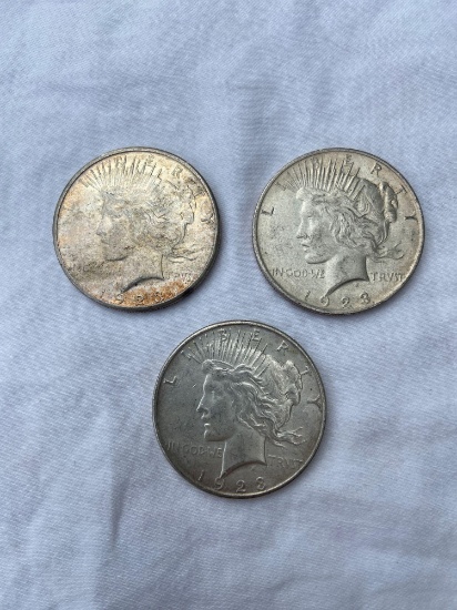 (3) Peace Silver Dollars