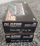 (2) Boxes Blazer 9mm Ammo