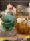 4 flats miscellaneous glass, canisters, small gumball machine, etc