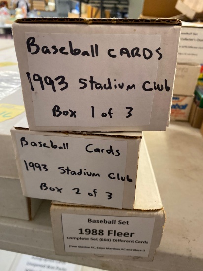 1993 baseball cards stadium club box 1 and 2 of 3, baseball set 1988 Fleer