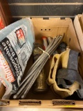 1 box old flashlights, pipes, fire extinguisher, tool belt and filter bags