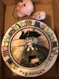Royal Doulton parson plate and two porcelain doll heads