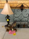 Lamp, wooden carved eagle, wrought iron flower box