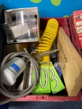 Spray gun, Dell keyboard, surge protector, cable adapters and other miscellaneous items
