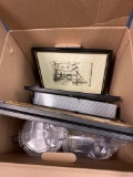 2 boxes glass, food processor, mirrors, early samplers