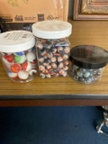 Jars of marbles, multicolored different sizes