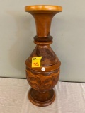 Carved wooden vase 21 inches tall, one small repair shown in 2nd picture
