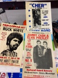 Music concert posters, Johnny Cash, Elvis, Cher, Muhammad Ali , Hamms beer sign cardboard