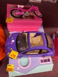 Barbie house, car, bike and case