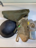World War 1 Doughboy helmet, map case and gas mask