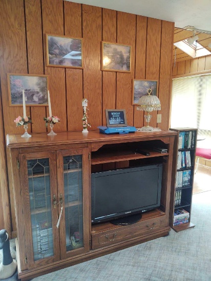 Entertainment Center w/ 32" Panasonic Tv, sony Cd Player, Sony Stereo, CDs and VHS Tapes, Decor