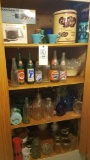 Pop bottles, wheaton American themed bottles, punch bowl, granite roaster, glassware
