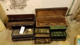 Wood and metal toolboxes, early tools