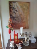 2 Prism Drop Lamps, Covered Candy Dish, Vases, Demonia Oil on Canvas