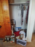 Contents of Closet inc. cookware, wood hangers, walked, lace and Linens