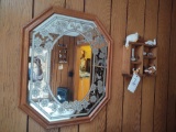 Assorted Figurines, Wall Shelf, Mirror & Bird Tapestry