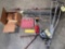 Craftsman circular saw, pruner, flashlight, parts box, wire fencing, crutches, etc.