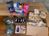 Halogen light bulbs, GE clear bulbs, S-Video cable, RCA stereo hookup cable.