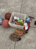 Basketball, baseball, gloves, pump