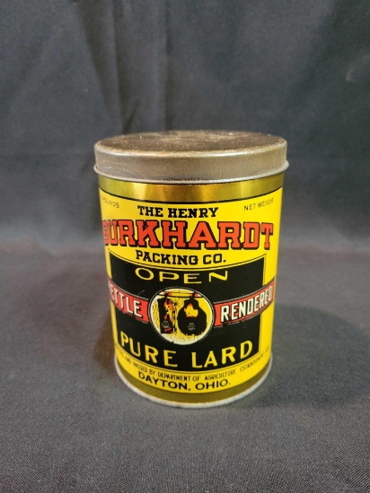 Henry Burkhardt packing pure lard tin Dayton, Ohio