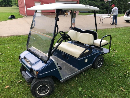 2002 Club Car electric golf cart, 4-seater, mirror, manual, charger, rain canopy, works