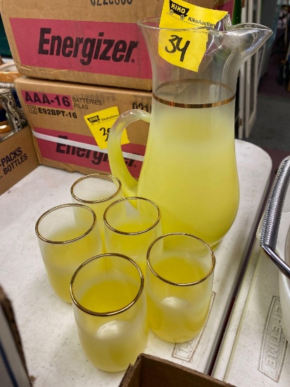 Vintage juice glasses and pitcher, yellow glass