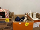Vases, oil lamp, dove, blue tea set, teapots, etc
