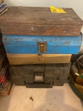 Old toolboxes, drill bits, DeWalt sander, torch pieces