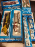 Life like trains new in boxes and large plywood base with tracks
