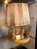 Wooden folk art diorama lamp
