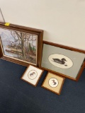 4 framed duck prints, some signed