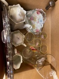 Glass bowls glass cups, dishes, tea set, wall pocket vases, Thimbles dogs