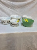 Pyrex nesting bowls and fire king jadeite mixing bowl