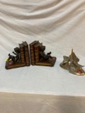 Vintage figural bookends and butterfly brass bookends