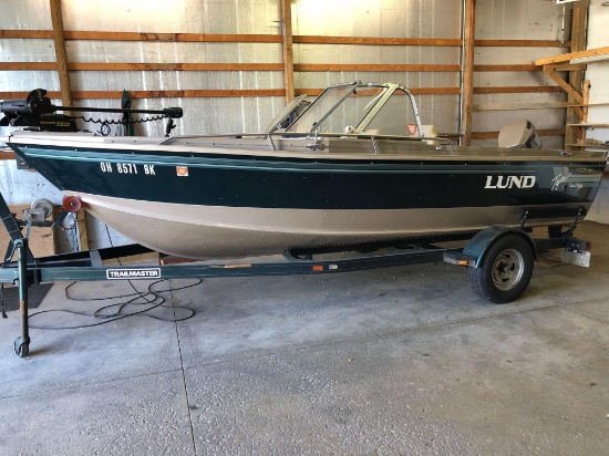 1995 LUND 18ft fishing boat with 150hp Johnson outboard and trailer